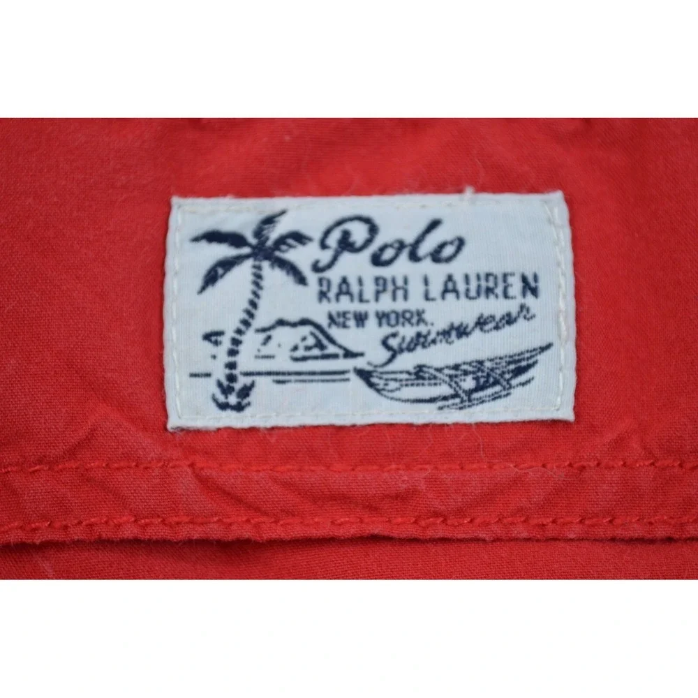 POLO by Ralph Lauren Men's‎ XL Red Swim Trunks  Mesh Lined Embroidered Flags